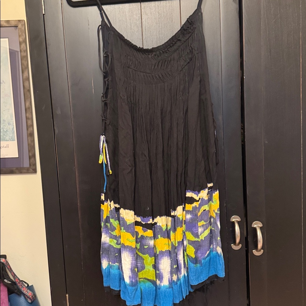 Free People Black Dress with Blue and Yellow Accents